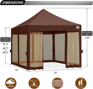 ABCCanopy 10X10 Easy Pop Up Gazebo Canopy Tent with Netting Walls