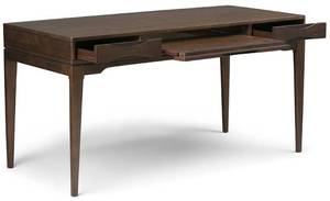 SIMPLIHOME Harper Mid Century Modern 60 Wide Walnut Finish Solid Wood Desk with 2-Drawers