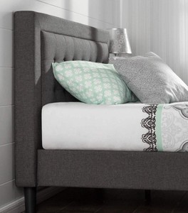 Zinus Dachelle Dark Grey Upholstered King Size Platform Bed Frame
