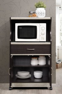 Hodedah 1-Drawer 2-Door Chocolate Grey Microwave Cart