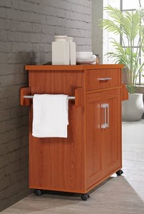Hodedah Kitchen Island with Spice Rack, Towel Rack & Drawer in Cherry Finish