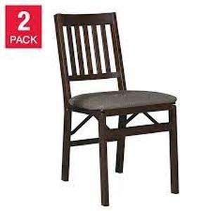 lot 23 image: Stakmore Wood Folding Chair with Upholstered Seat, Espresso, 2-pack