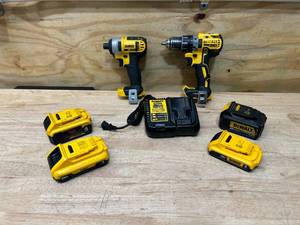 lot 33 image: DEWALT DCF885 14 Impact Driver with DCD791 12 Drill Driver, Charger and 4 Batteries