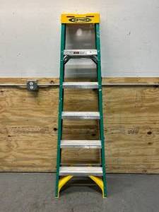 lot 13 image: WERNER 6 ft. Fiberglass Step Ladder with Yellow Top 225 lb. Load Capacity Type II Duty Rating