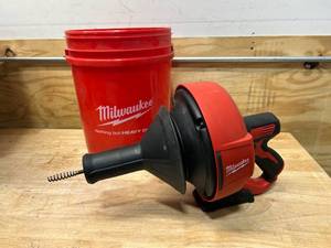 lot 57 image: MILWAUKEE M12 12-Volt Lithium-Ion Cordless Drain Snake Auger With 516 in. x 25 ft. Cable, & 5 Gal. Storage Bucket (Tool Only)