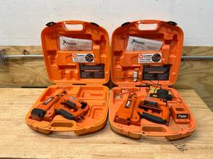 lot 123 image: PASLODE Lot of 2 Cordless Finish Nail Guns with Charger and 2 Batteries (as is)