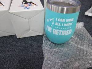 lot 225 image: 3 Retirement Gift Wine Tumblers...