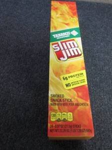 lot 291 image: Box of 24-0.97 oz Slim Jims Tabasco...