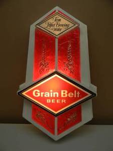 lot 7 image: VINTAGE GRAIN BELT BEER BAR LIGHT From Perfect Brewing Water - WORKS - HARD TO FIND FANTASTIC PIECE - APPROX 15 By 23 - SEE PICTURES