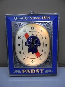 lot 11 image: VINTAGE PABST BLUE RIBBON BEER LIGHTED COLCK SIGN - AWESOME PIECE - APPROX 12 12 By 14 12 By 3 - SEE PICTURES