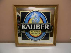 lot 14 image: RARE - VINTAGE GUINNESS KALIBER ADVERTISING BAR SIGN MIRROR ENGLAND - COOL PIECE - APPROX 21 BY 21 - SEE PICTURES