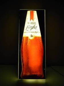 lot 19 image: VINTAGE MICHELOB LIGHT LIGHTED BAR SIGN, BOTTLE - WORKS - NICE - RARE AWESOME PIECE - APPROX 10 By 27 By 5 - SEE PICTURES