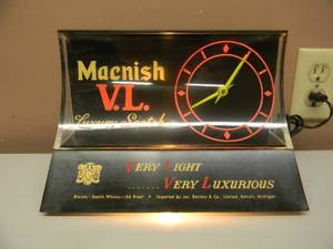 lot 32 image: VERY RARE - VINTAGE Macnish V.L. Luxury Scotch Lighted Clock Register Topper - WORKS - GREAT OLD SCHOOL PIECE - SEE PICTURES