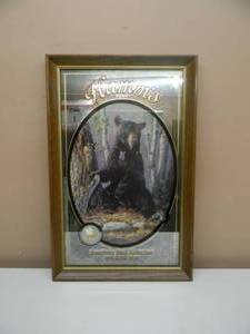 lot 34 image: VINTAGE Hamms BEER - AMERICAN BEAR COLLECTION - 1992 BLACK BEAR BAR SIGN  MIRROR - NICE - FANTASTIC PIECE - APPROX 15 By 24 - SEE PICTURES