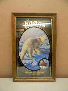lot 35 image: VINTAGE Hamms BEER - AMERICAN BEAR COLLECTION - 1993 POLAR BEAR BAR SIGN  MIRROR - NICE - FANTASTIC PIECE - APPROX 15 By 24 - SEE PICTURES