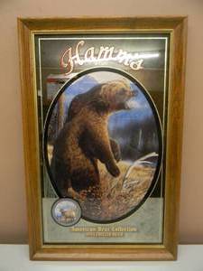 lot 37 image: VINTAGE Hamms BEER - AMERICAN BEAR COLLECTION - 1993 GRIZZLY BEAR BAR SIGN  MIRROR - NICE - FANTASTIC PIECE - APPROX 15 By 24 - SEE PICTURES