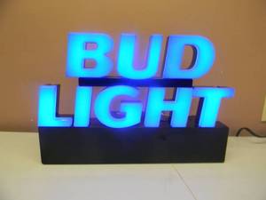 lot 48 image: VINTAGE BUD LIGHT NEON BRILLIANT BLUE BAR TOP LIGHT - WORKS - NICE - AWESOME PIECE - APPROX 19 By 12 - SEE PICTURES