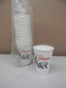 lot 49 image: RARE - VINTAGE - NEW OLD STOCK -  (16) Hamms BEER BEAR & MAN STYROFOAM BEER GLASSES - HARD TO FIND - APPROX 4.5 - SEE PICTURES