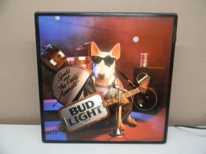 lot 52 image: VINTAGE BUD LIGHT BEER Spuds and The Party Animals LIGHT UP SIGN - HARD TO FIND - NICE - AWESOME PIECE - APPROX 18 By 18 By 4.5 - SEE PICTURES