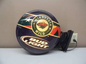 lot 53 image: VINTAGE 2006 MINNESOTA WILD & BUD LIGHT BEER PUB LIGHT, DOUBLE SIDED - RARE - HARD TO FIND - NICE - AWESOME PIECE - APPROX 17 - SEE PICTURES