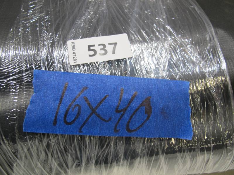 lot 238 image: NEW Vinyl Tarp - 16 x 40  Black  White Vinyl tarp - 10 oz. Lightweight Duty