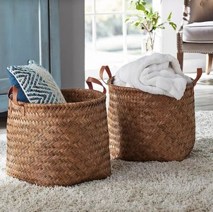 lot 150 image: NEW Seville Classics Home Handwoven Large Round Storage Basket Set - 2 Pack
