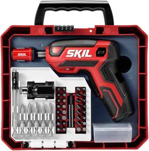 lot 152 image: NEW SKIL Rechargeable 4V Cordless Pistol Grip Screwdriver with 42pcs Bit Set, USB Charger and Carrying Case - SD5618-03