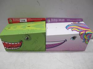 lot 216 image: 2 NEW Decorate Your Own Valentines Mailbox - Unicorn and Dinosaur