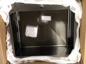 lot 7 image: Glacier Bay  Black Stainless Steel 25 in. 18 Gauge Single Bowl Dual Mount Kitchen Sink with Black Spring Neck Faucet, Customer return, Review all pcitures