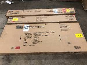 lot 19 image: Baxton Studio Mitchell Walnut WoodGrey Fabric King Platform Bed BBT6652-Grey-King-XD45 customer return review photos