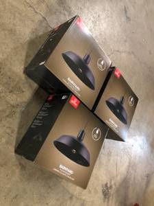 lot 20 image: Globe Electric  Barnyard 1-Light 16 in. Industrial Warehouse Matte Black Plug-In Pendant customer return review photos