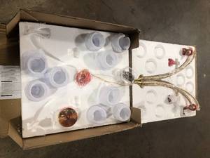 lot 29 image: Uixe  9-Light Gold Shaded Tiered Hanging Chandelier with Clear Glass Shade for Dining Room customer return review photos