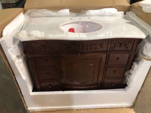 Home Decorators Collection  Winslow 45 in. W x 22 in. D Bath Vanity in Antique Cherry with Vanity Top in White Marble with White Basin customer return review photos