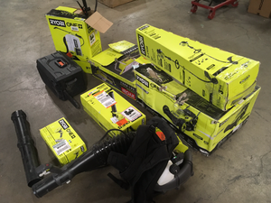 lot 8 image: Mix lot of Ryobi Tools, Blower, Battery Lawn mower, Customer returns, Review all pictures