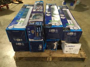lot 15 image: ARCTIC AIR  Oscillating 303 CFM 3-Speed Tower Portable Evaporative Cooler for 100 sq. ft.- 8 boxes, Customer returns, Review all pictures