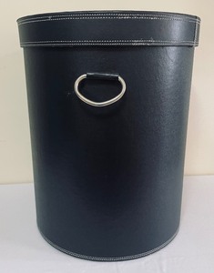 lot 139 image: Fun Black Faux Leather Lidded Container with Handles
