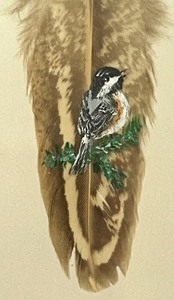 lot 155 image: Fine Framed Hand Painted Feather Art