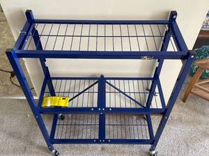 lot 325 image: Oragami Cobalt Blue 3 Shelf Foldable Rolling Rack