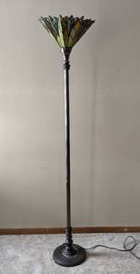 lot 6A image: Colorful Torchiere Stained Glass Floor Lamp