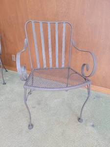 lot 27 image: Wrought Iron Scroll Arm Patio Chairs