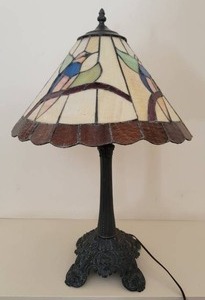 lot 21A image: Antique Stained Glass Tiffany Style Hummingbird Table Lamp