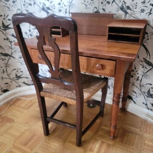 lot 34 image: Charming Antique Students Desk with Rattan Seat Chair