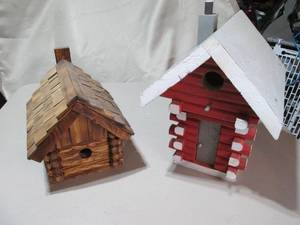 lot 53 image: Pair of log wood cabin style bird h...