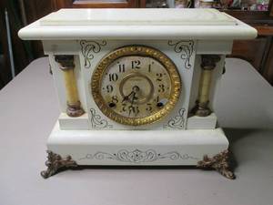 lot 92 image: Seth Thomas ivory toned Mantle cloc...