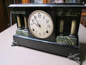 lot 93 image: Ingraham mantle clock with Doric St...