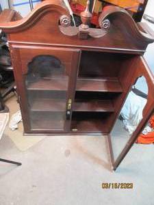 lot 249 image: Dark wood display Hutch with interi...