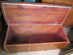 lot 135 image: Cedar trunk with lock and key...