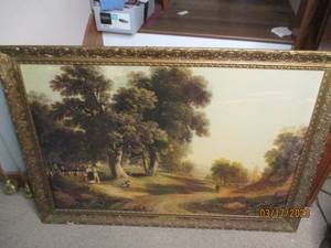 lot 141 image: Large landscape painting in an orna...