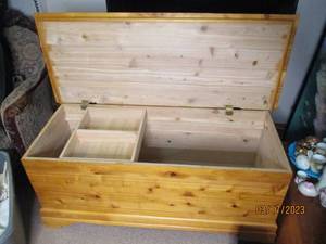 lot 157 image: Solid wood knotty pine chest...