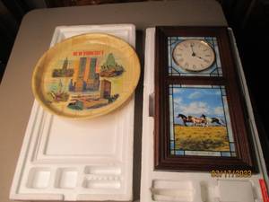 lot 175 image: Wood framed Stained glass pendulum ...